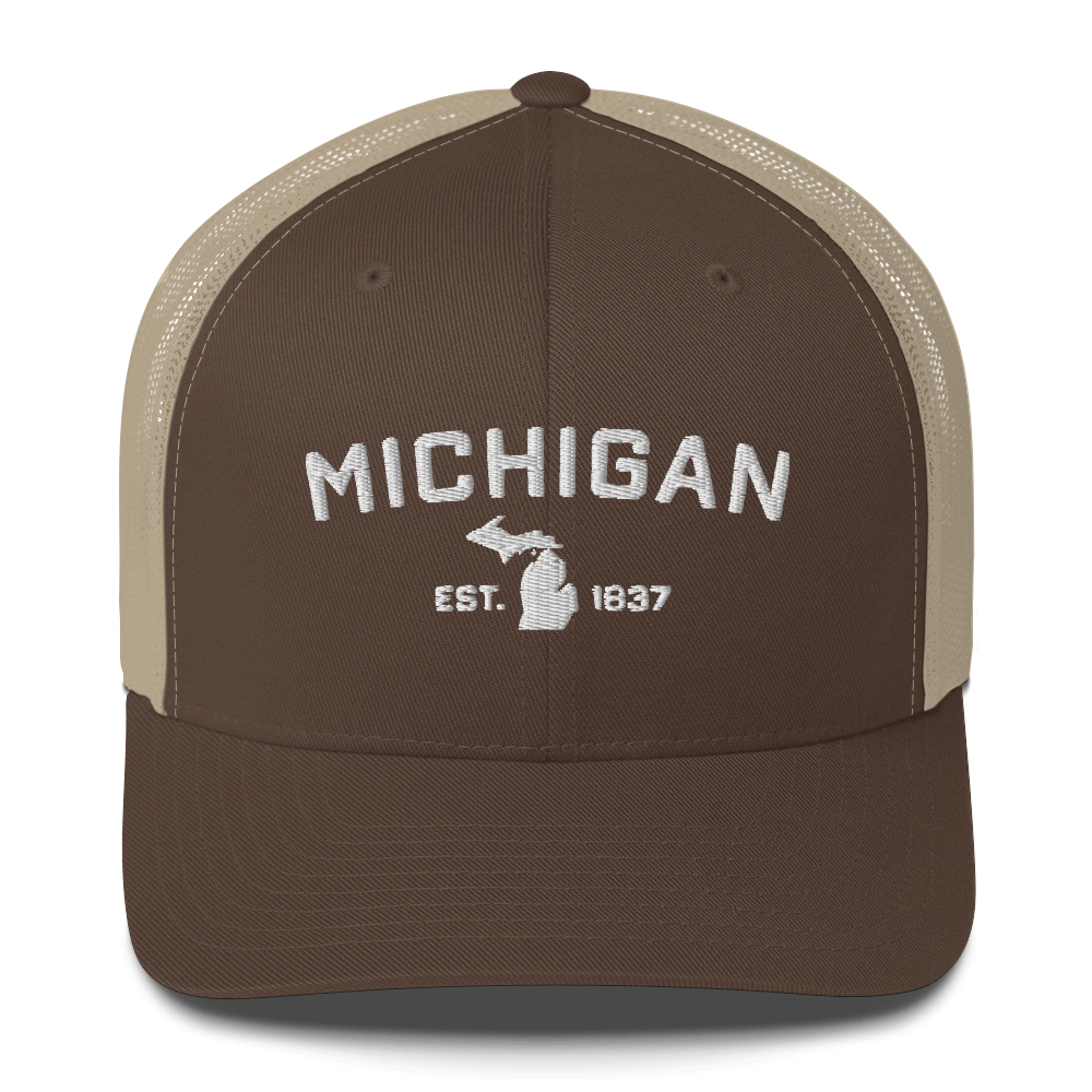 'Michigan EST 1837' Trucker Hat (Athletic Font)