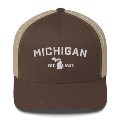 'Michigan EST 1837' Trucker Hat (Athletic Font)