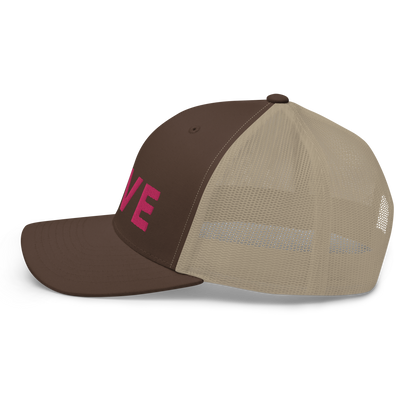 Michigan 'Love' Trucker Hat (Geometric Sans Font) | Pink Embrodiery