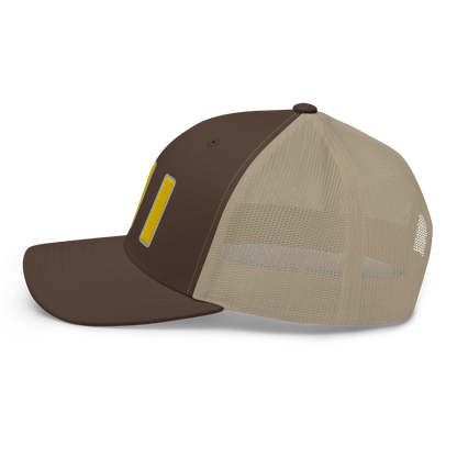 Michigan 'MI' Trucker Hat (1940s Baseball Font) | Gold Embroidery