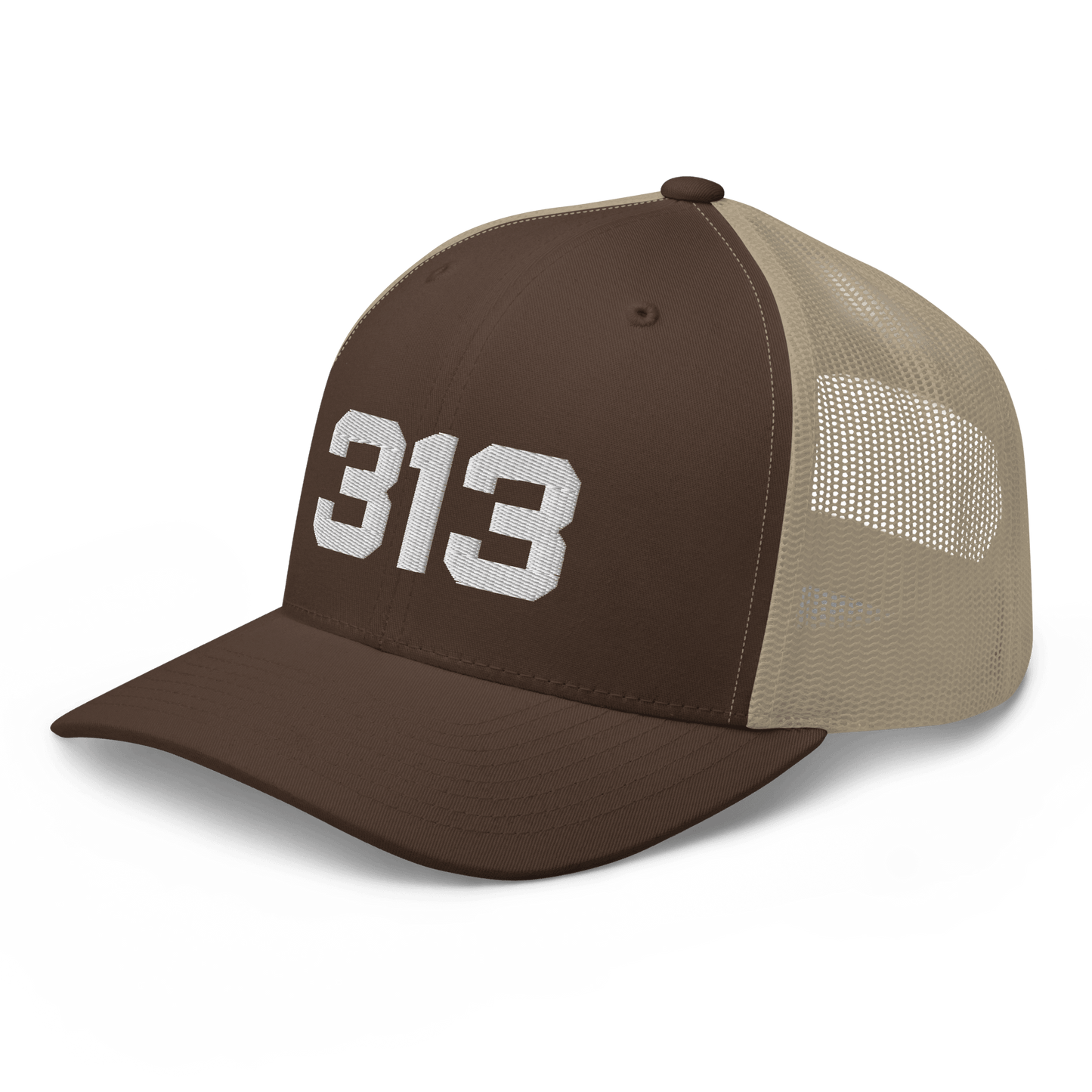 Detroit '313' Trucker Hat | White/Black Embroidery - Circumspice Michigan