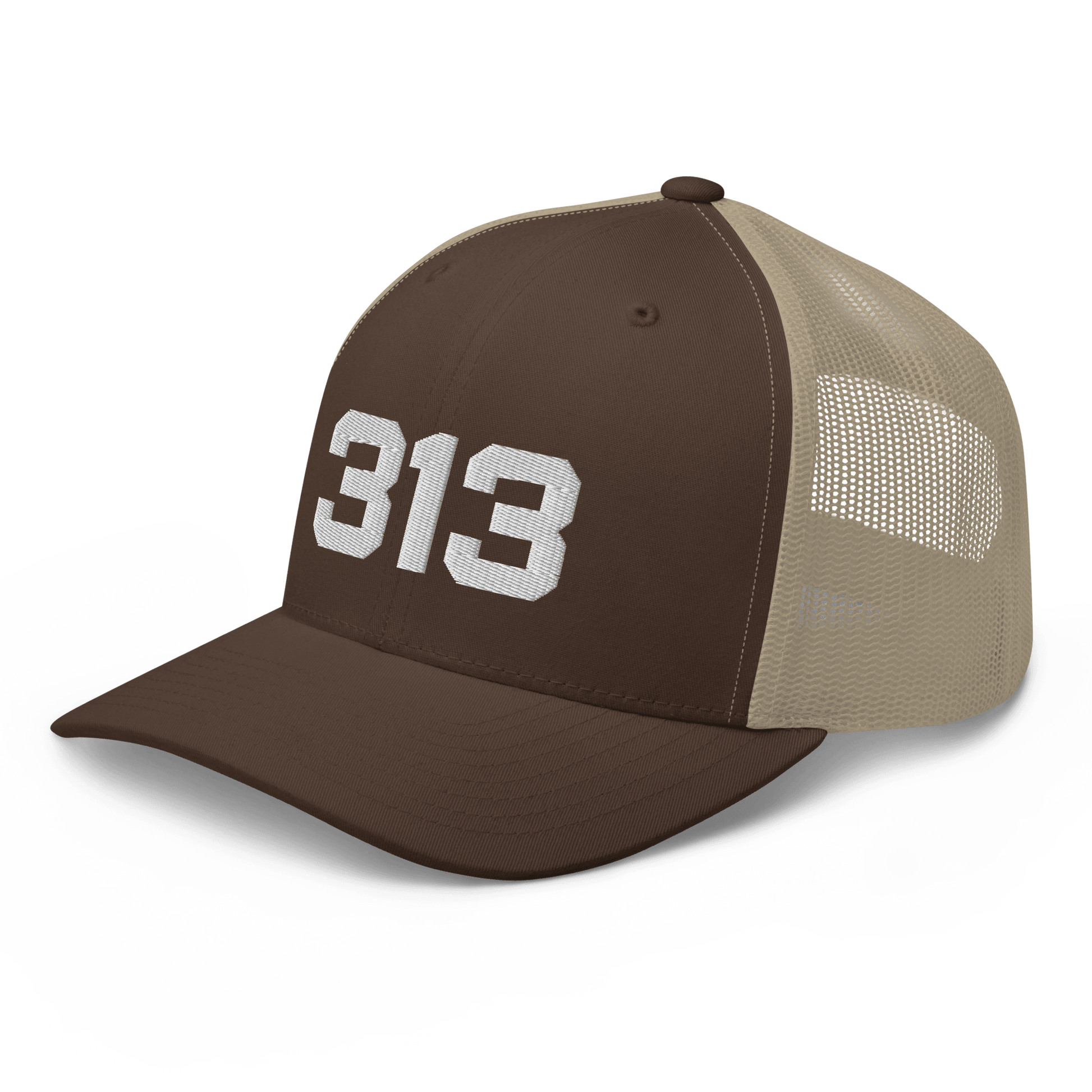 Detroit '313' Trucker Hat | White/Black Embroidery - Circumspice Michigan