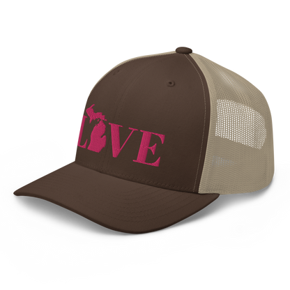 Michigan 'Love' Trucker Hat (Didone Font) | Pink Embrodiery