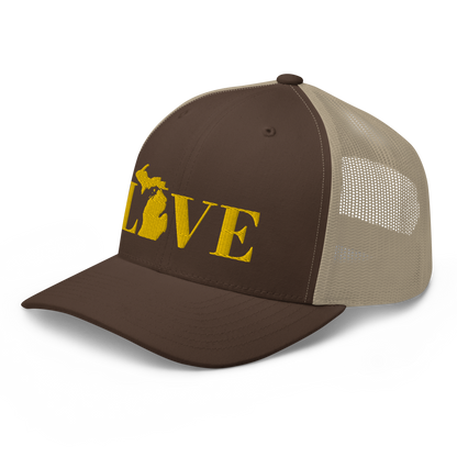 Michigan 'Love' Trucker Hat (Didone Font) | Gold Embroidery