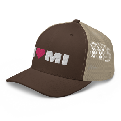 Michigan 'I ❤️ MI' Trucker Hat (French Olive Font)