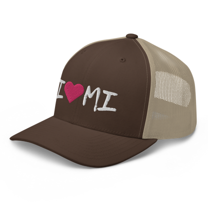 Michigan 'I ❤️ MI' Trucker Hat (Brush Font)