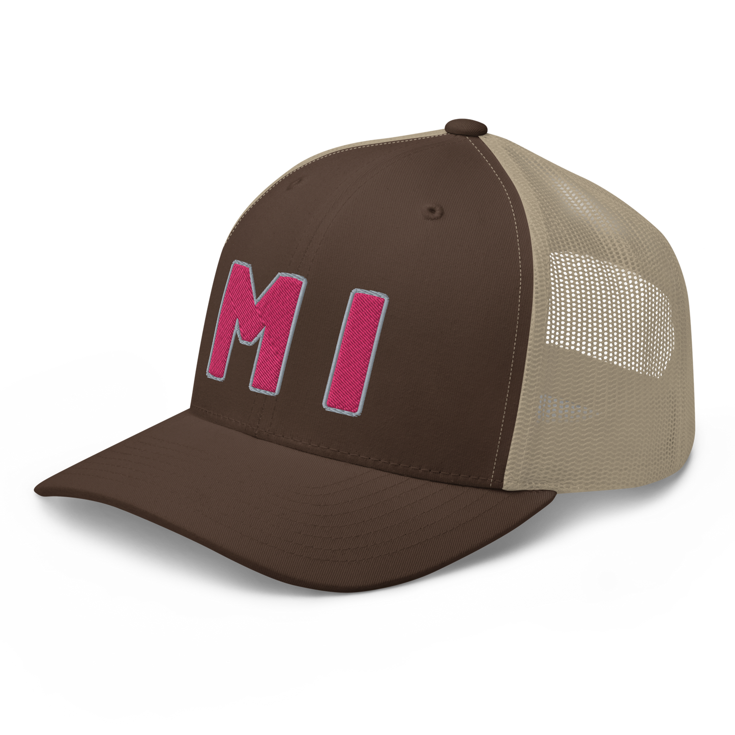 Michigan 'MI' Trucker Hat (1940s Baseball Font) | Pink Embroidery