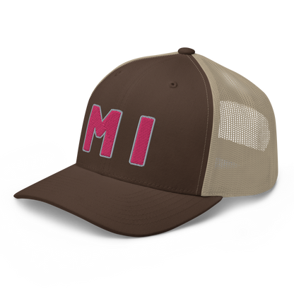 Michigan 'MI' Trucker Hat (1940s Baseball Font) | Pink Embroidery