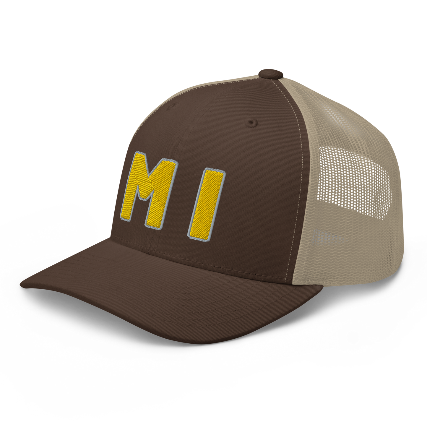 Michigan 'MI' Trucker Hat (1940s Baseball Font) | Gold Embroidery