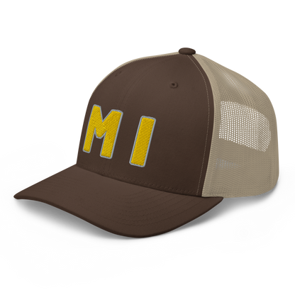 Michigan 'MI' Trucker Hat (1940s Baseball Font) | Gold Embroidery