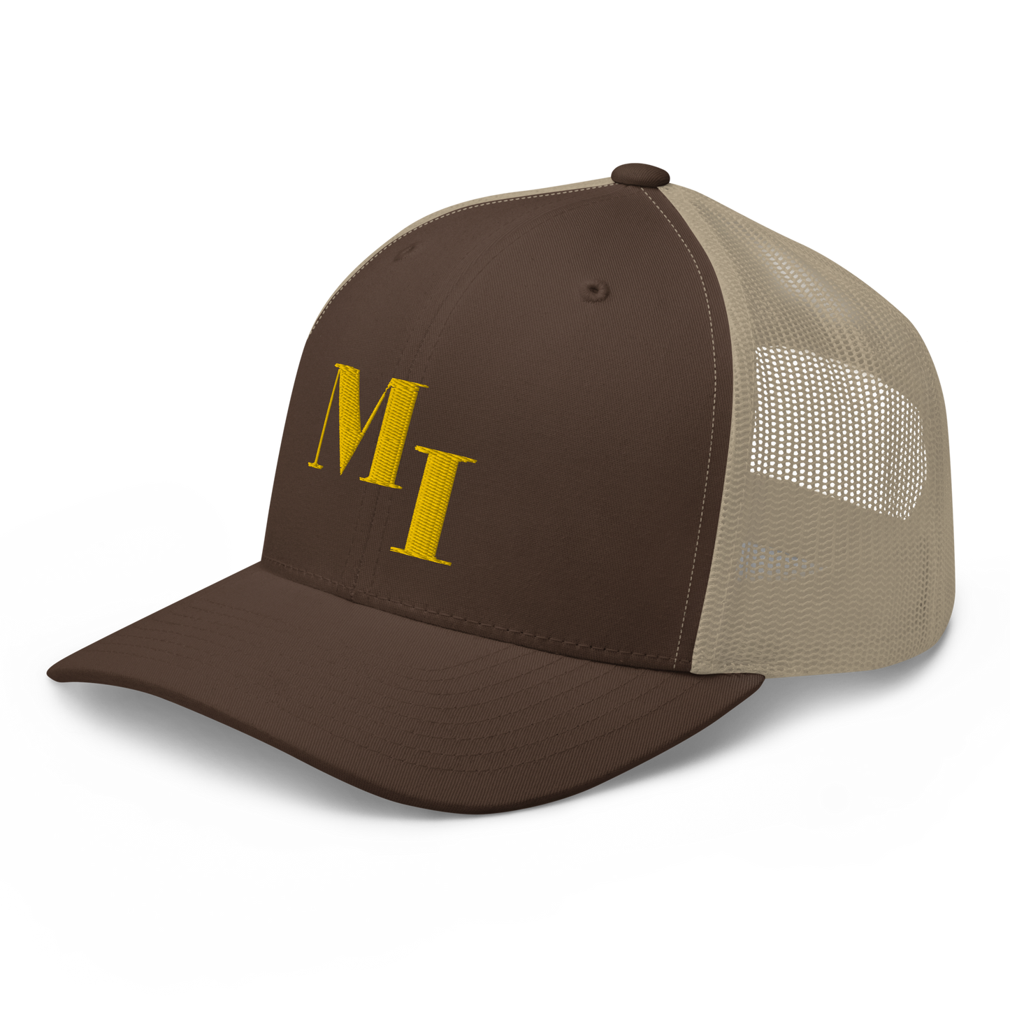 Michigan 'MI' Trucker Hat (Didone Logotype) | Gold Embroidery