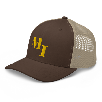 Michigan 'MI' Trucker Hat (Didone Logotype) | Gold Embroidery