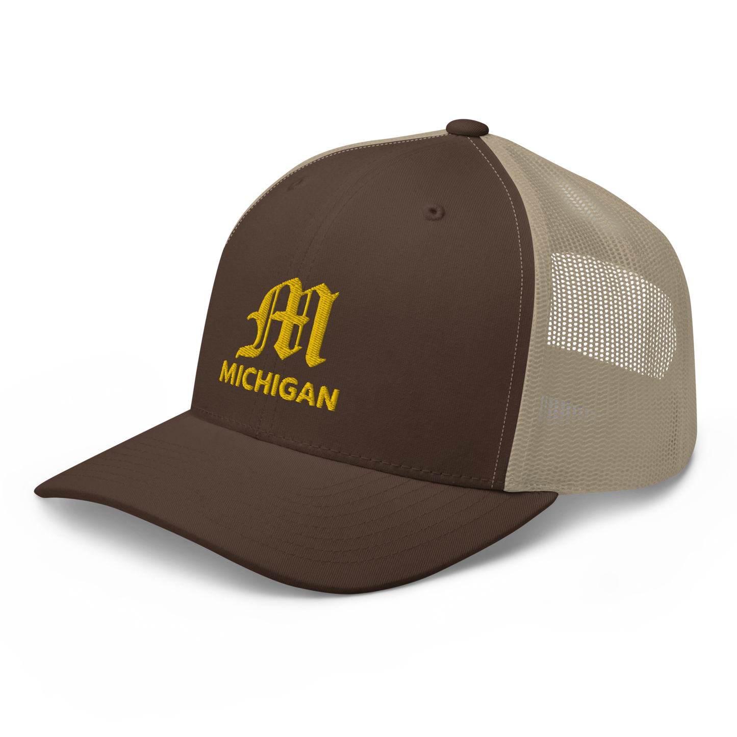 'Michigan' Trucker Hat (w/ 'Old English M') | Gold Embroidery