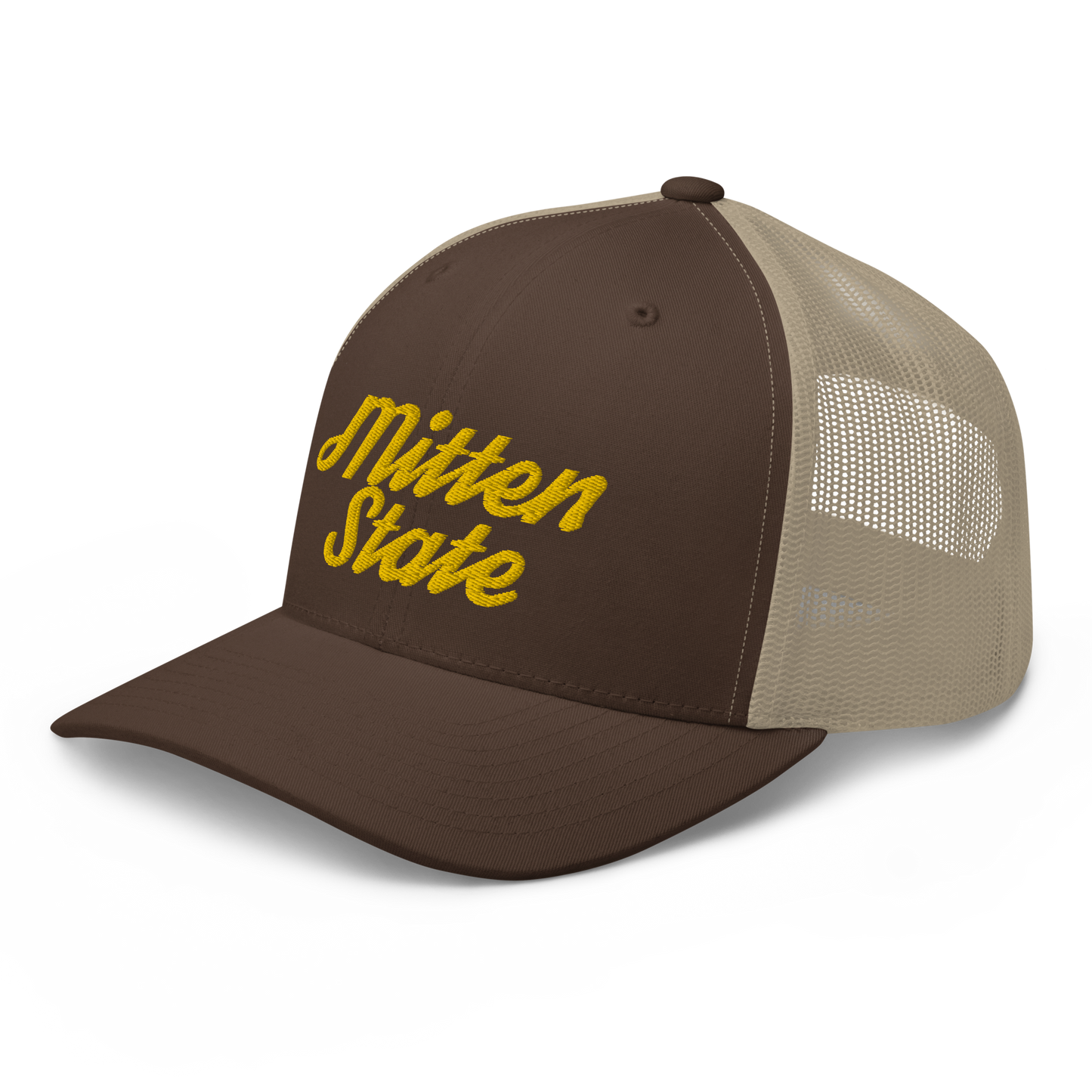 Michigan 'Mitten State' Trucker Hat (Script Font) | Gold Embroidery