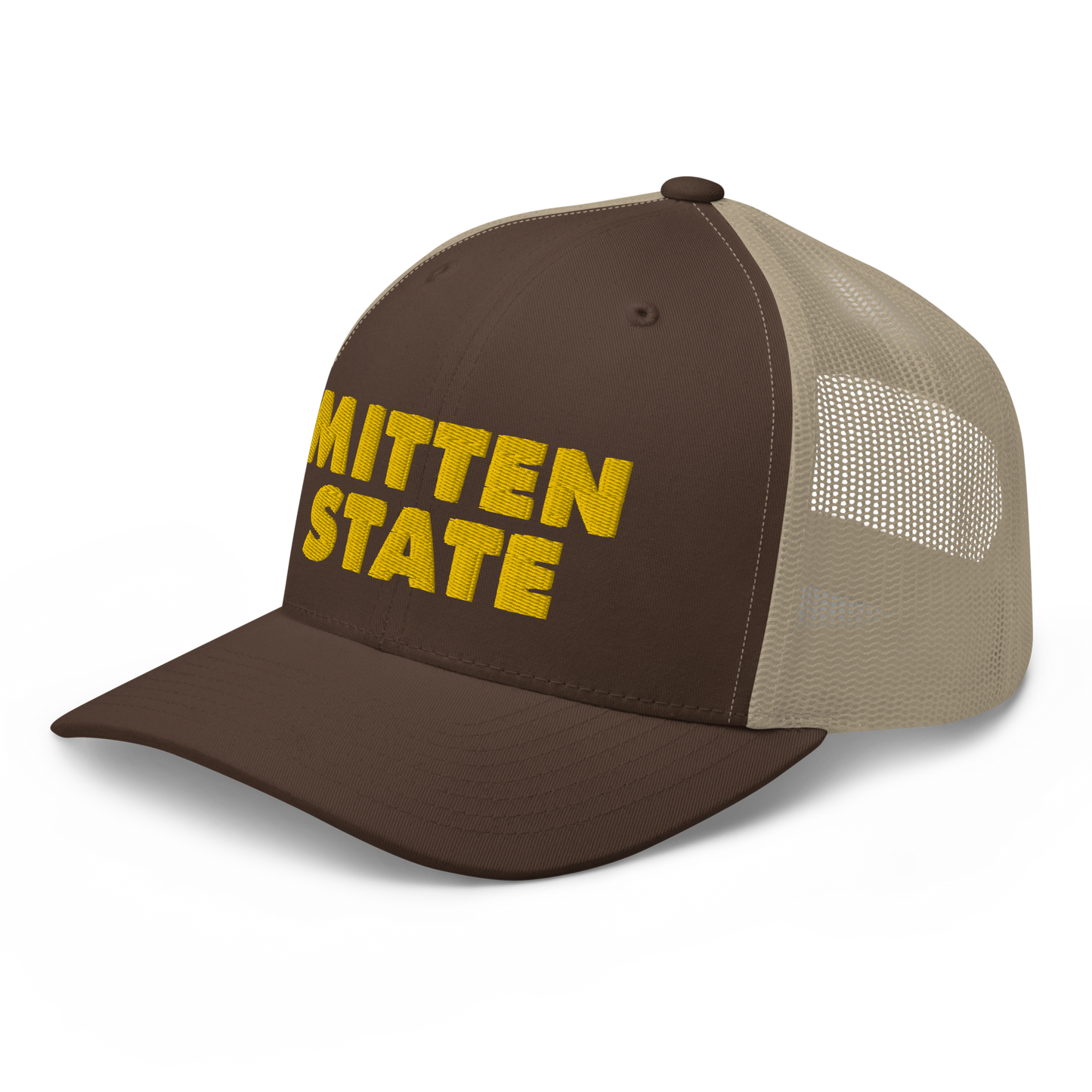 Michigan 'Mitten State' Trucker Hat (Geometric Sans Font) | Gold Embroidery