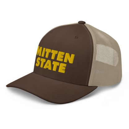 Michigan 'Mitten State' Trucker Hat (Geometric Sans Font) | Gold Embroidery