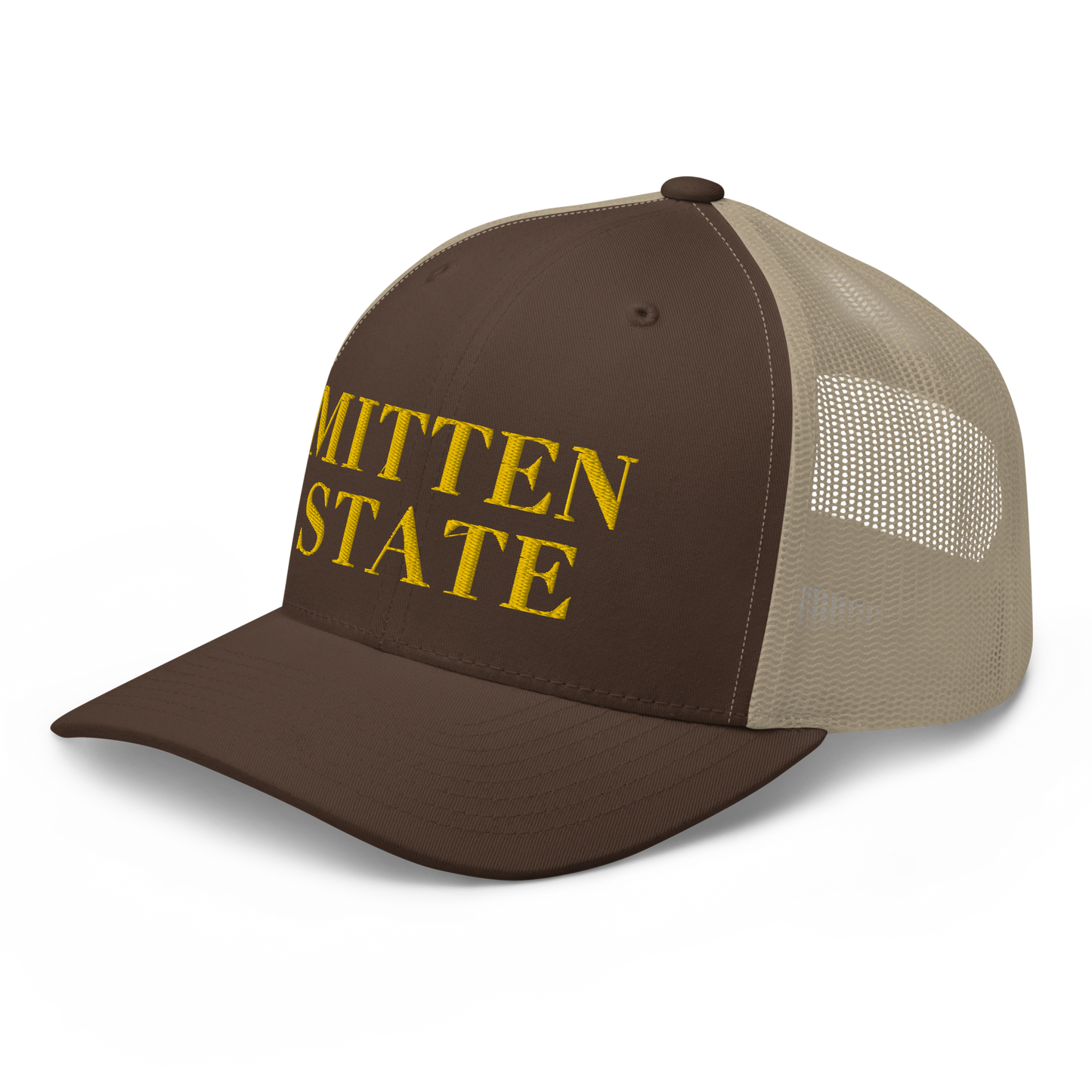 Michigan 'Mitten State' Trucker Hat (Didone Font) | Gold Embroidery