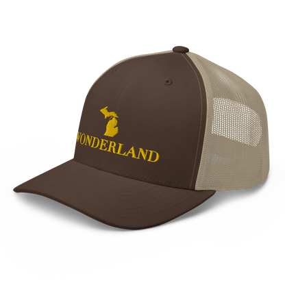 Michigan 'Wonderland' Trucker Hat (Didone Font) | Gold Embroidery