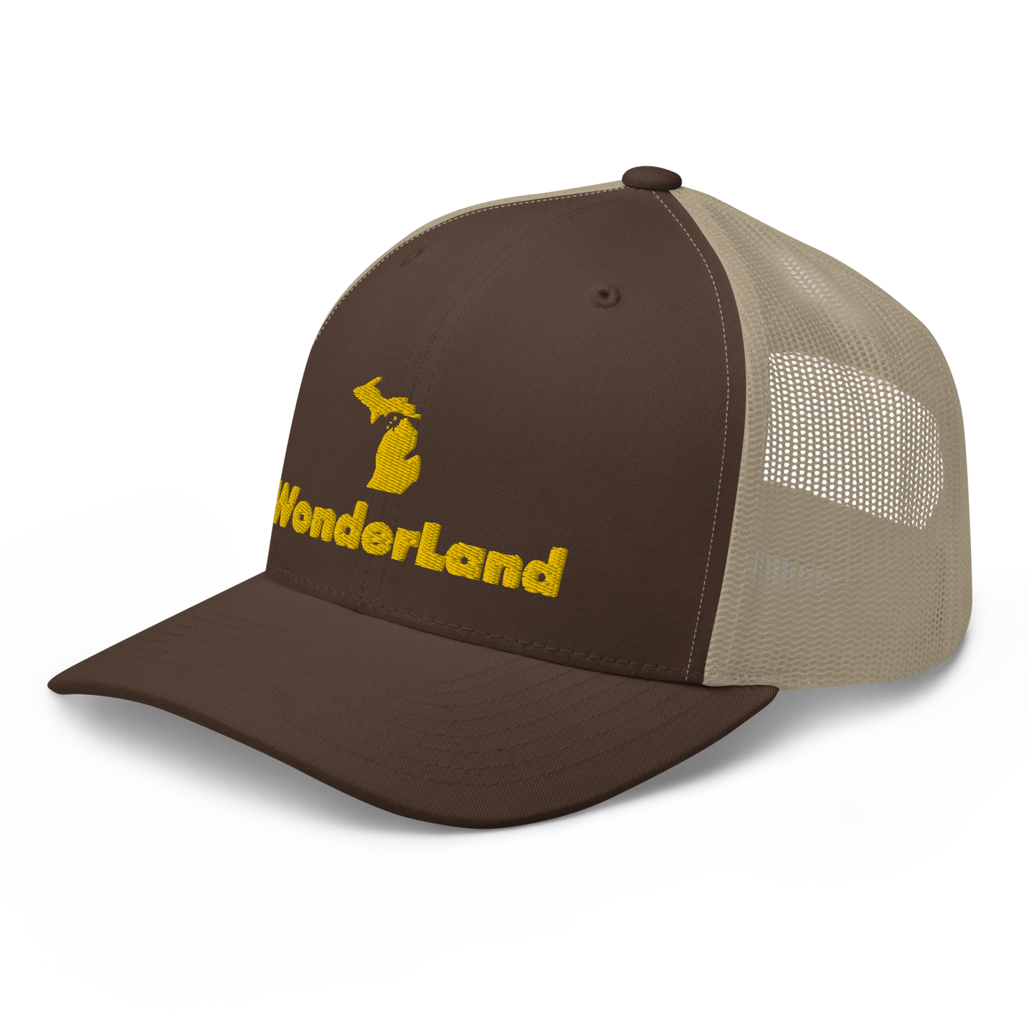 Michigan 'Wonderland' Trucker Hat (Geometric Sans Font) | Gold Embroidery