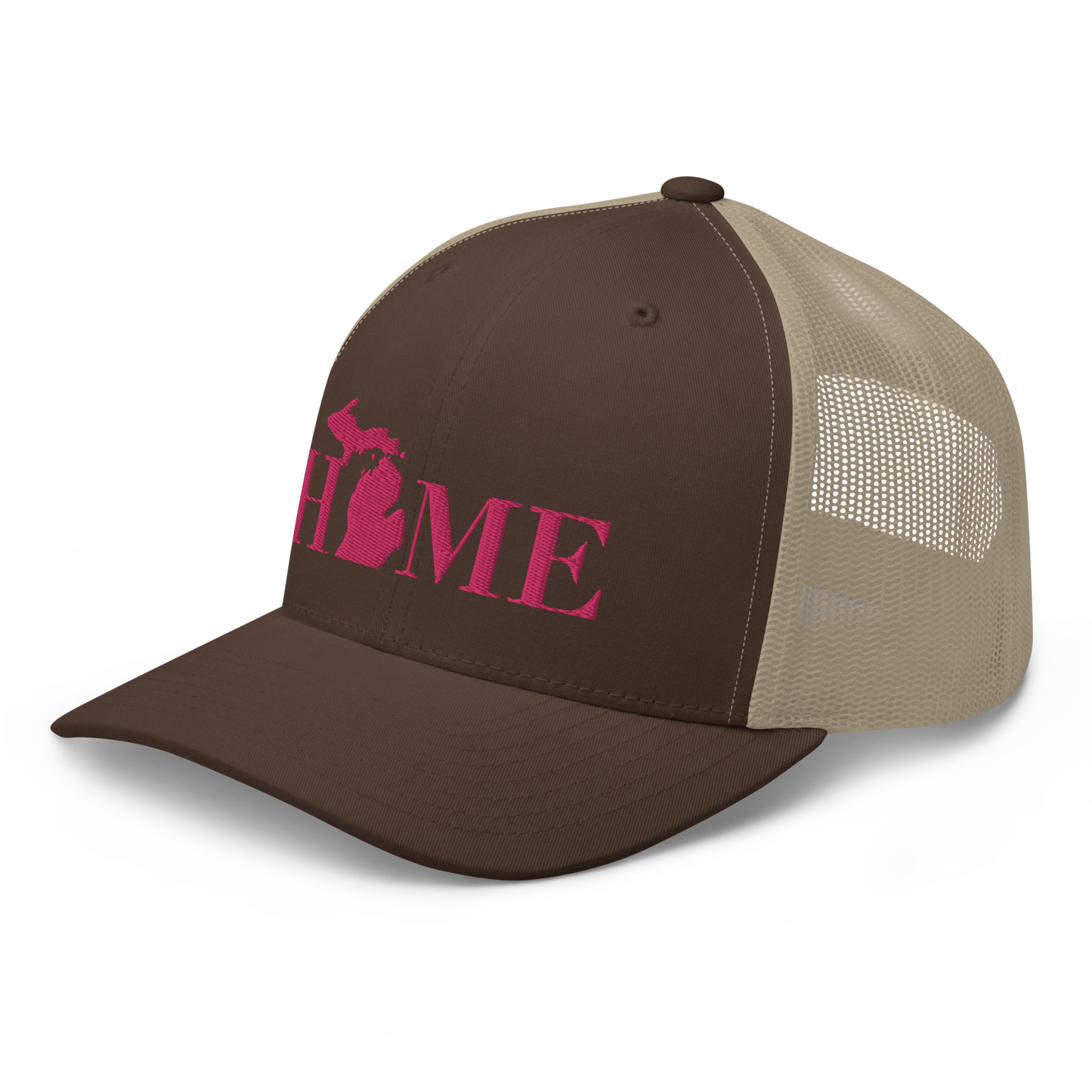 Michigan 'Home' Trucker Hat (Didone Font) | Pink Embroidery