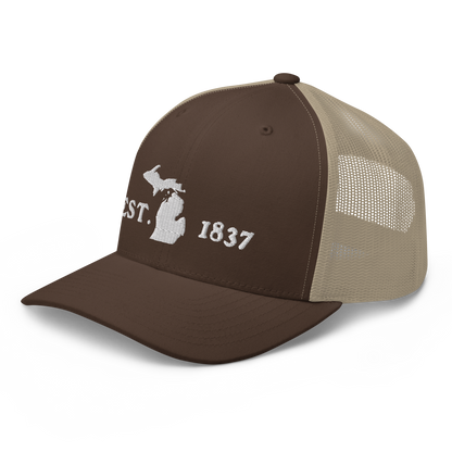 Michigan 'EST 1837' Trucker Hat (Woodcut Font)