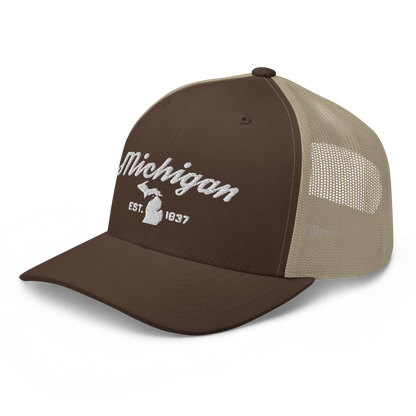 'Michigan EST 1837' Trucker Hat (Script Font)