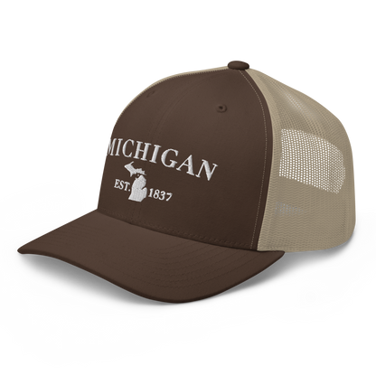 'Michigan EST 1837' Trucker Hat (Didone Font)