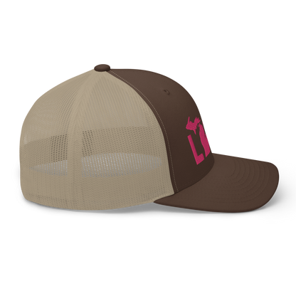 Michigan 'Love' Trucker Hat (Geometric Sans Font) | Pink Embrodiery