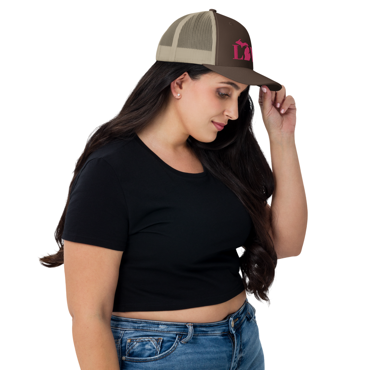 Michigan 'Love' Trucker Hat (Didone Font) | Pink Embrodiery