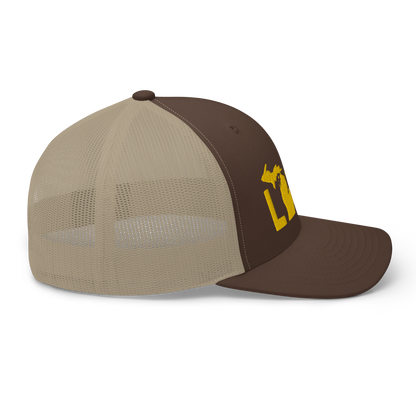 Michigan 'Love' Trucker Hat (Geometric Sans Font) | Gold Embroidery