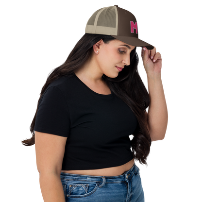 Michigan 'MI' Trucker Hat (1940s Baseball Font) | Pink Embroidery