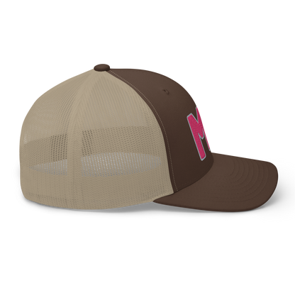 Michigan 'MI' Trucker Hat (1940s Baseball Font) | Pink Embroidery