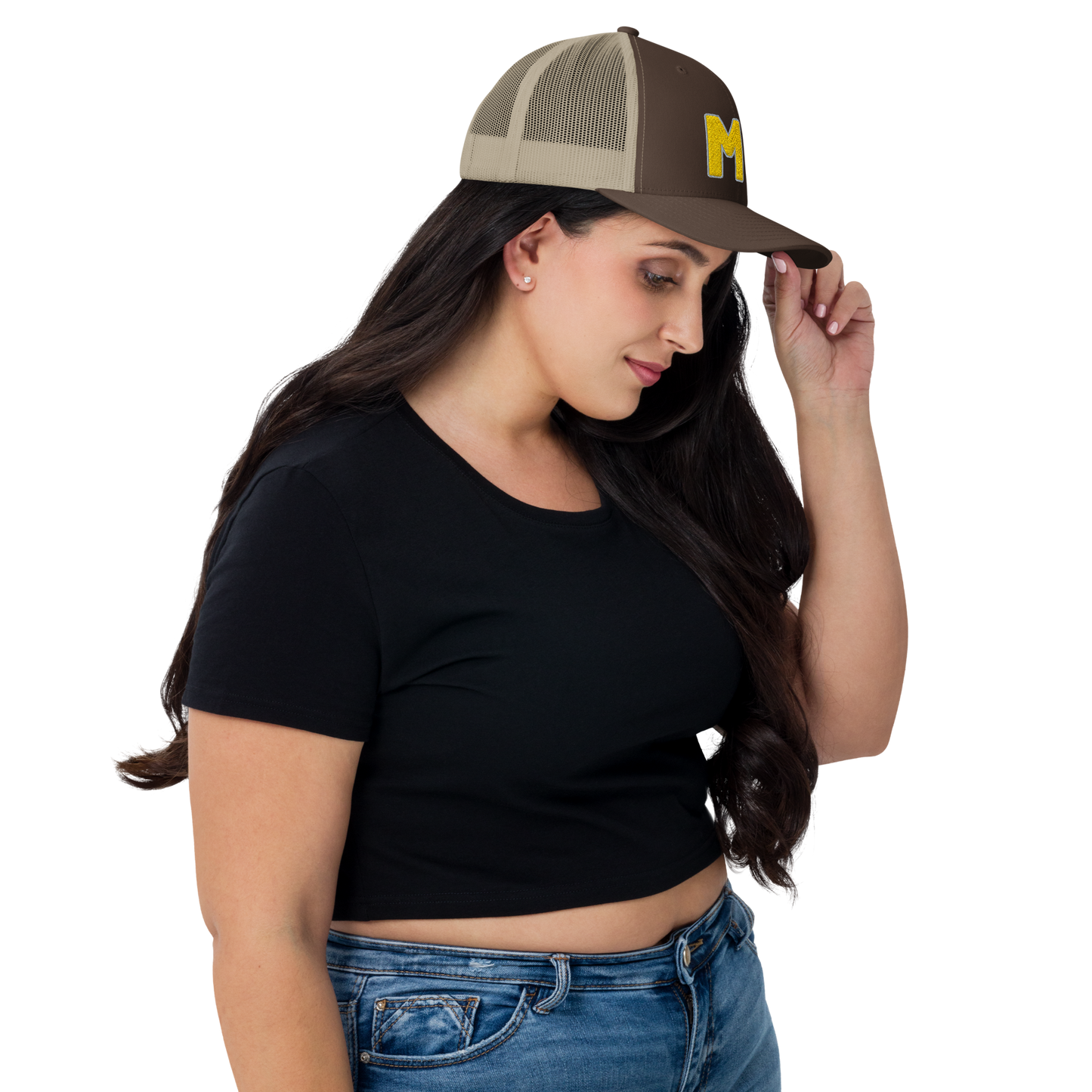 Michigan 'MI' Trucker Hat (1940s Baseball Font) | Gold Embroidery