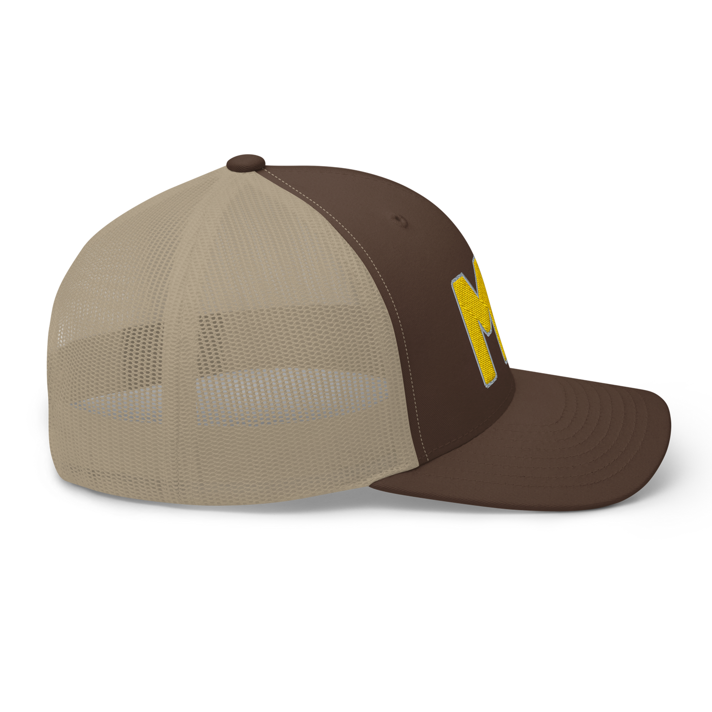 Michigan 'MI' Trucker Hat (1940s Baseball Font) | Gold Embroidery