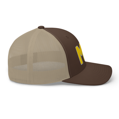 Michigan 'MI' Trucker Hat (1940s Baseball Font) | Gold Embroidery