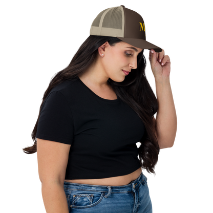 Michigan 'MI' Trucker Hat (Didone Logotype) | Gold Embroidery