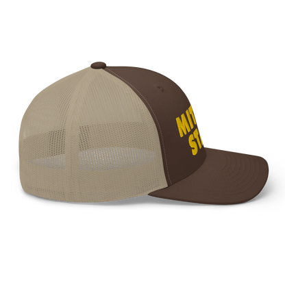 Michigan 'Mitten State' Trucker Hat (Geometric Sans Font) | Gold Embroidery