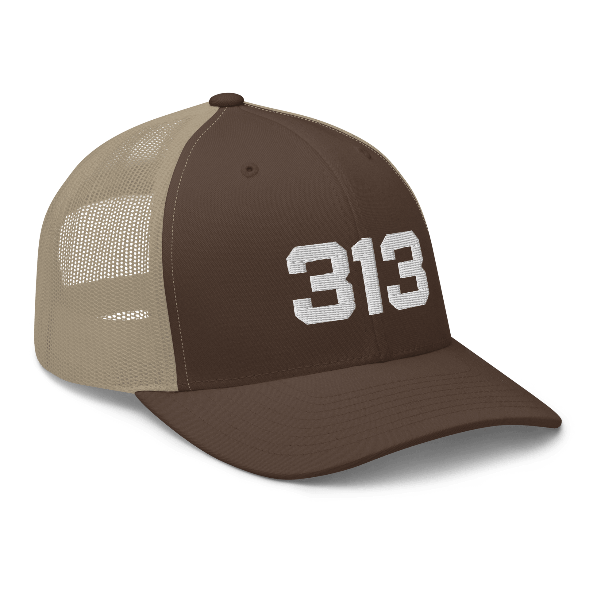 Detroit '313' Trucker Hat | White/Black Embroidery - Circumspice Michigan