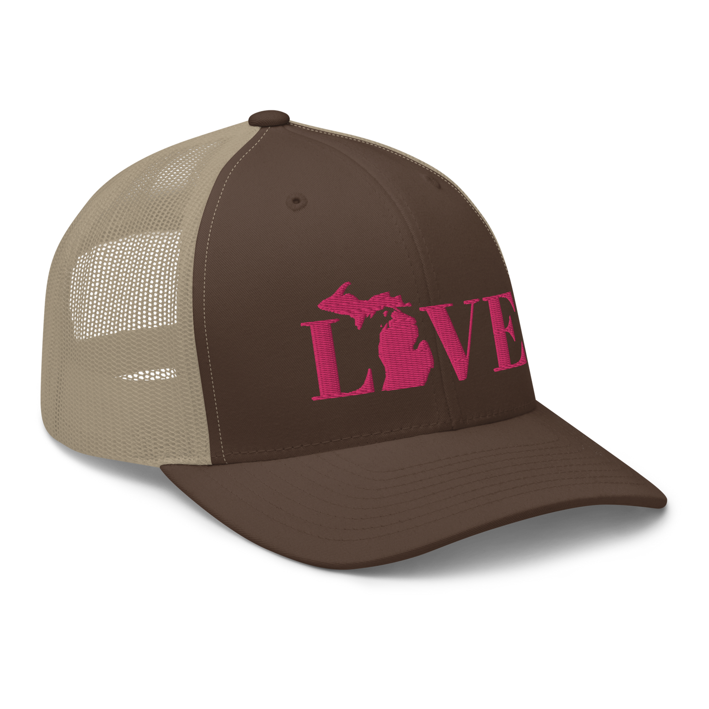 Michigan 'Love' Trucker Hat (Didone Font) | Pink Embrodiery