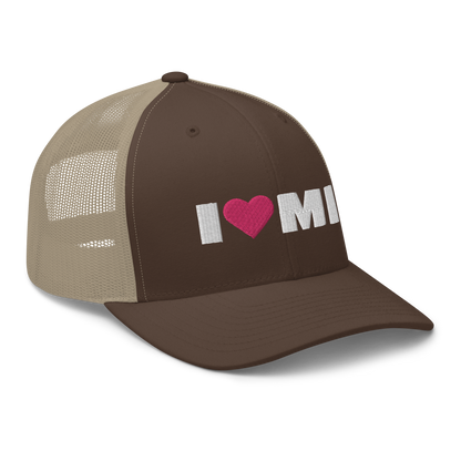 Michigan 'I ❤️ MI' Trucker Hat (French Olive Font)