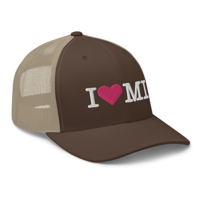 Michigan 'I ❤️ MI' Trucker Hat (Typewriter Font)