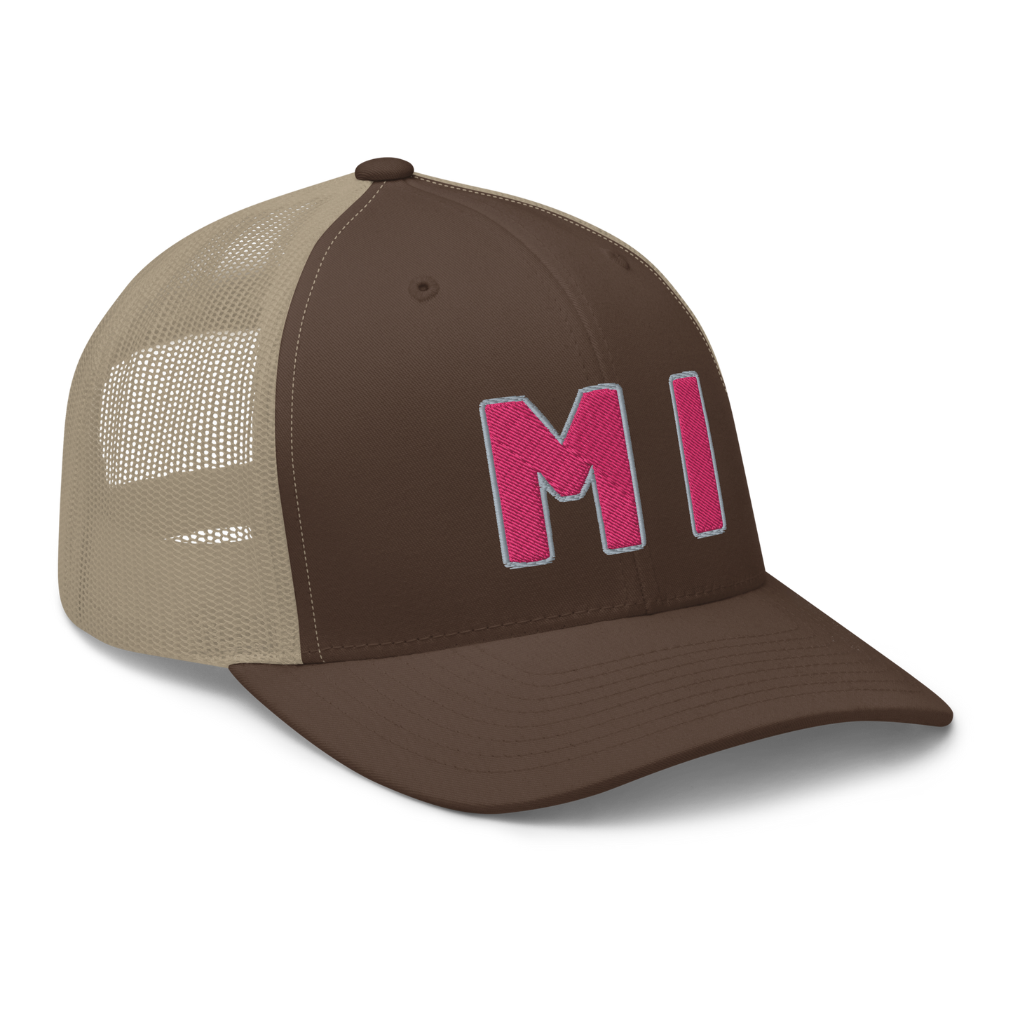 Michigan 'MI' Trucker Hat (1940s Baseball Font) | Pink Embroidery