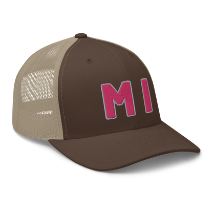 Michigan 'MI' Trucker Hat (1940s Baseball Font) | Pink Embroidery