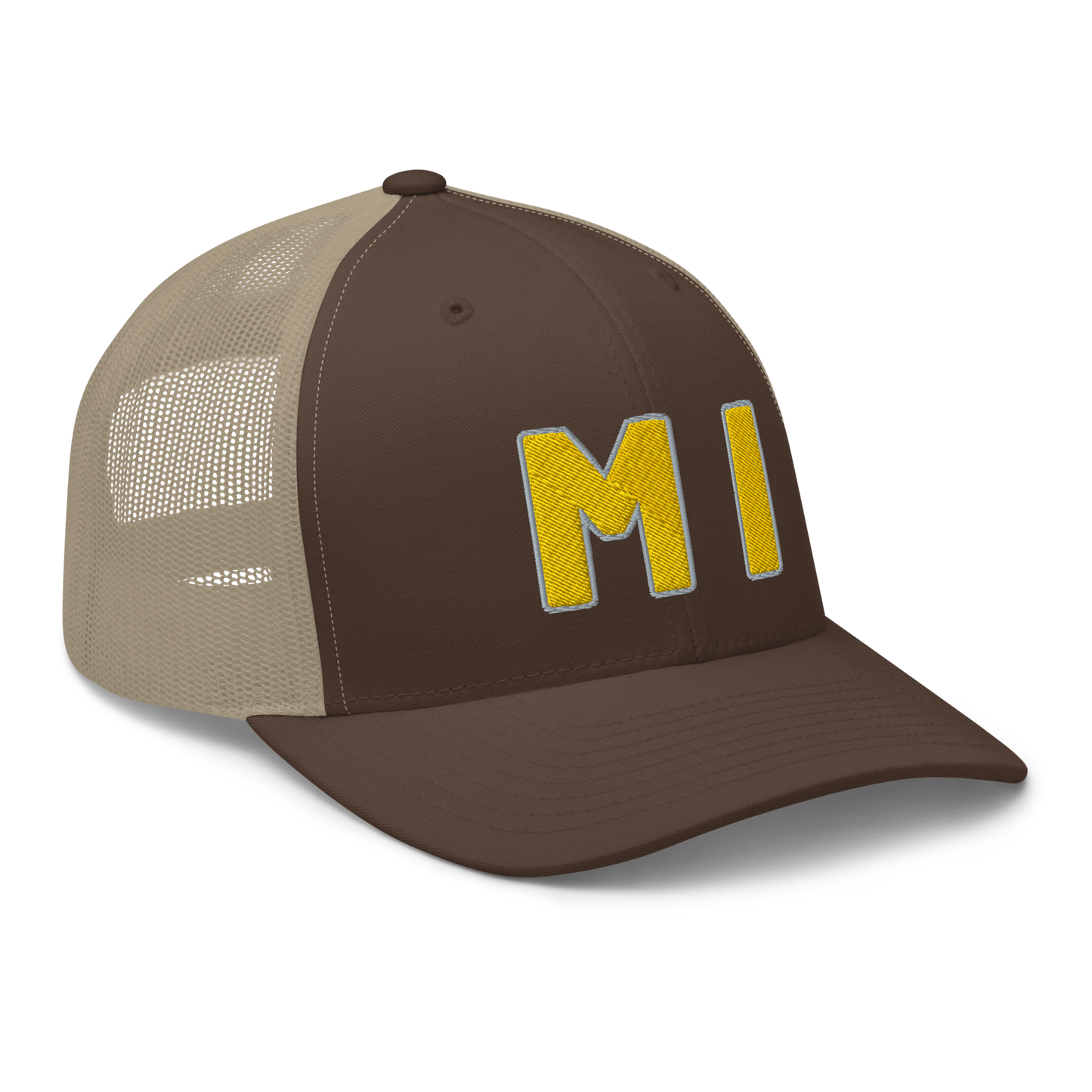 Michigan 'MI' Trucker Hat (1940s Baseball Font) | Gold Embroidery