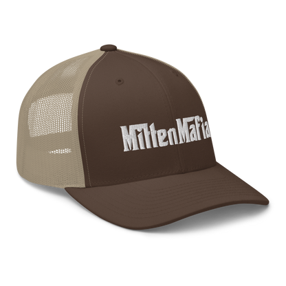 Michigan 'MittenMafia' Trucker Hat (Gangster Font) White/Black Embroidery