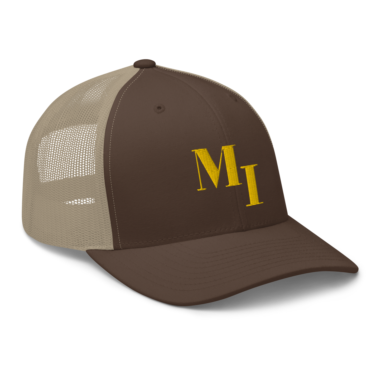 Michigan 'MI' Trucker Hat (Didone Logotype) | Gold Embroidery