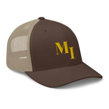 Michigan 'MI' Trucker Hat (Didone Logotype) | Gold Embroidery