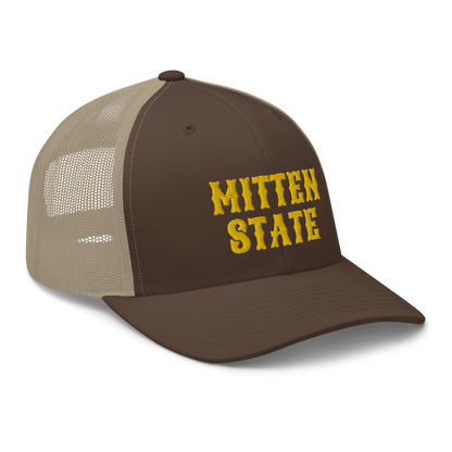 Michigan 'Mitten State' Trucker Hat (Western Font) | Gold Embroidery