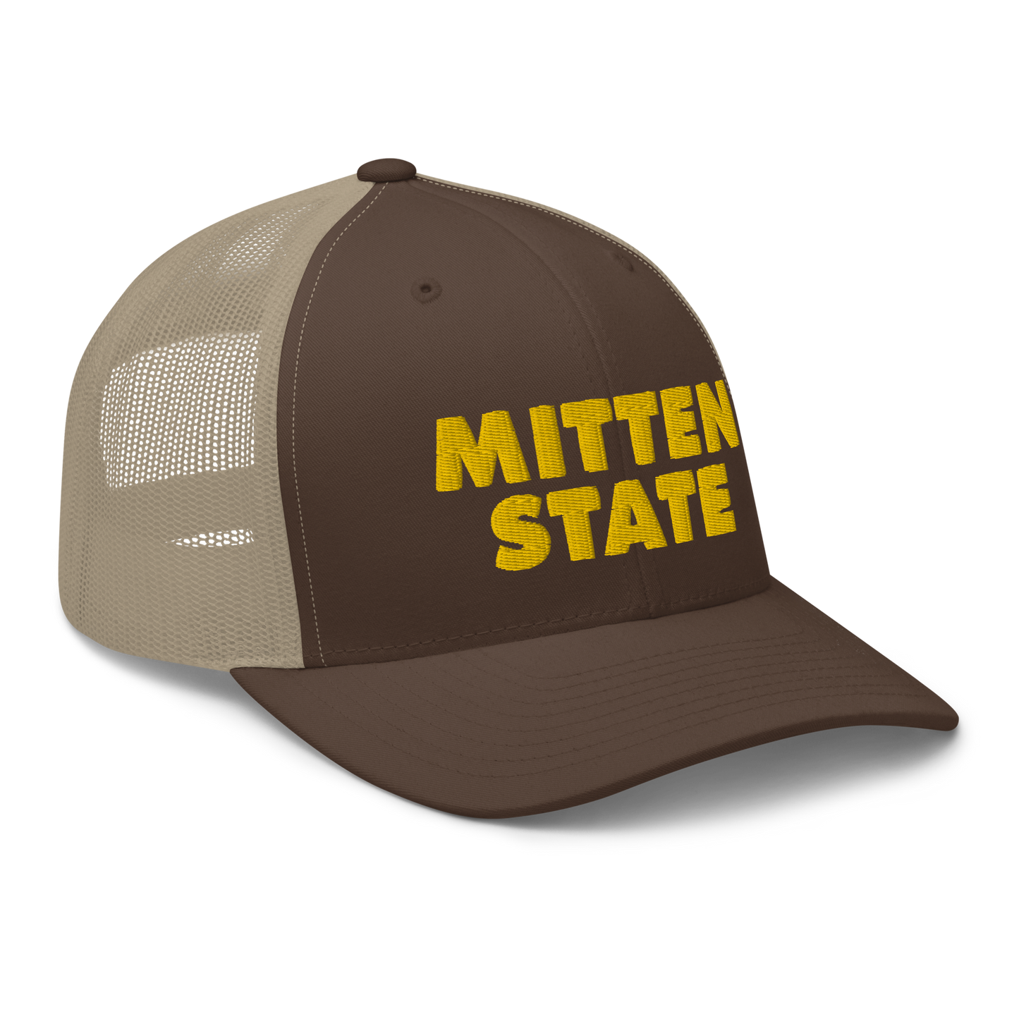 Michigan 'Mitten State' Trucker Hat (Geometric Sans Font) | Gold Embroidery