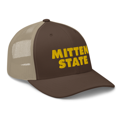 Michigan 'Mitten State' Trucker Hat (Geometric Sans Font) | Gold Embroidery